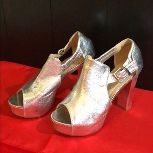 Metallic silver platform heels